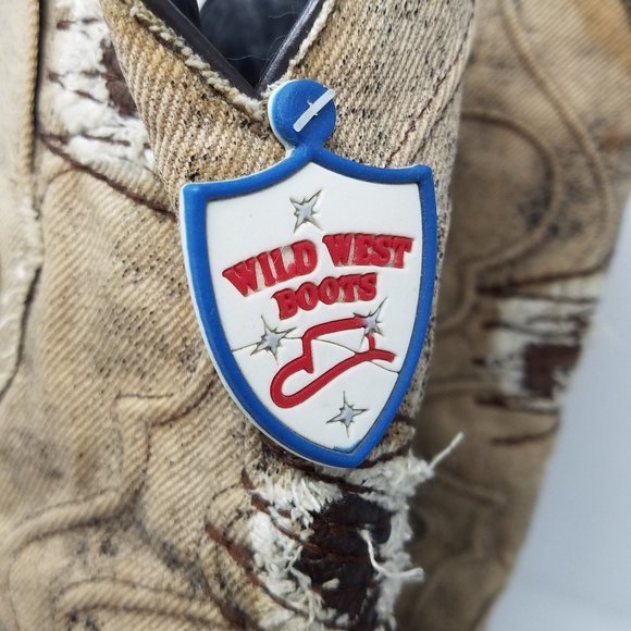 Wild West Boots tan canvas distressed/patched‎ pointed/upturned toes 7EE main image 9